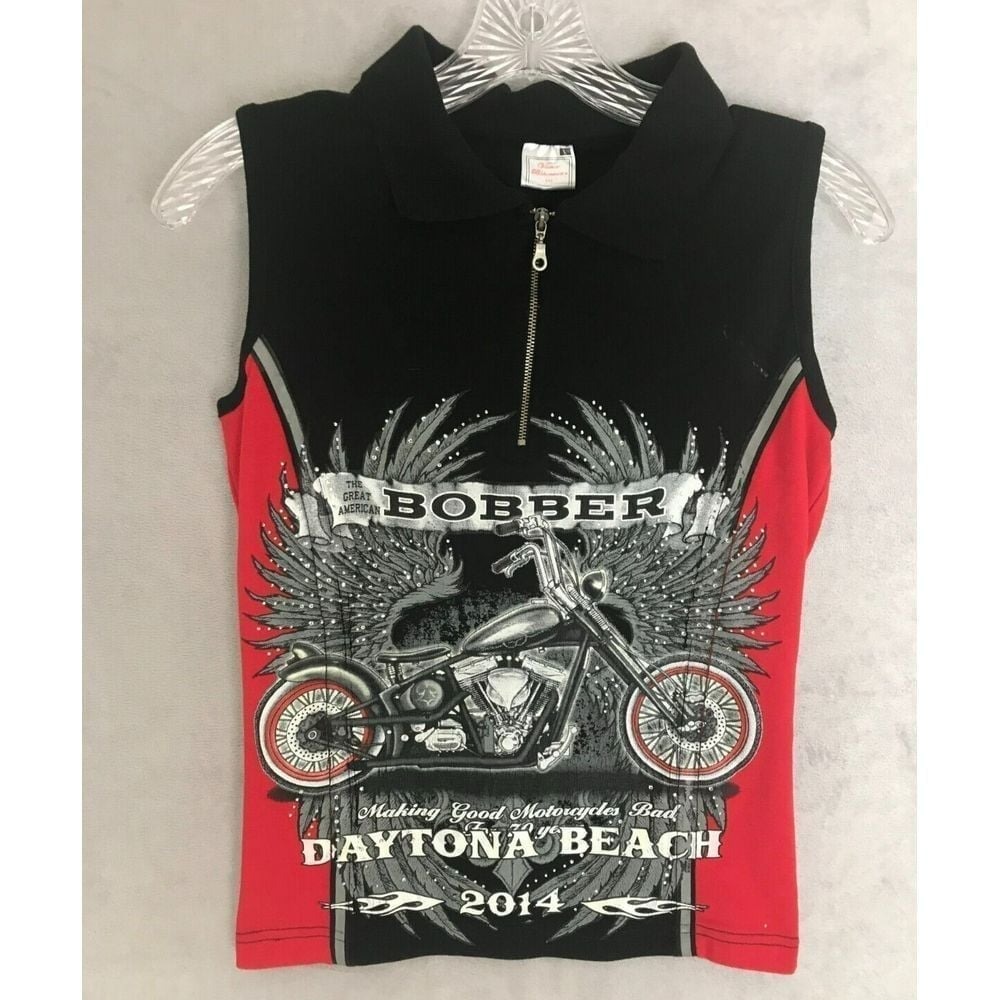 Womens 2014 Daytona Beach Bobber Motorcycle 14 Zip Vest Glitter RedBlack Large